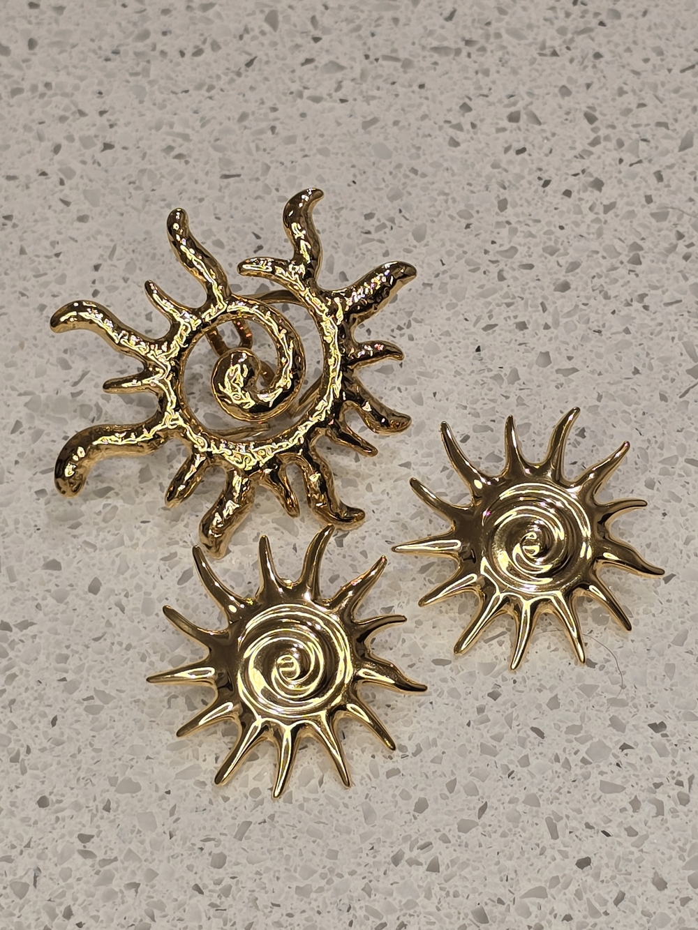 Gold Sun Statement Ring & Earrings Set